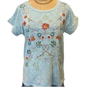 CAITE Ocean Teal Embroidered Shirt Top Women size XS 100% Cotton Boho